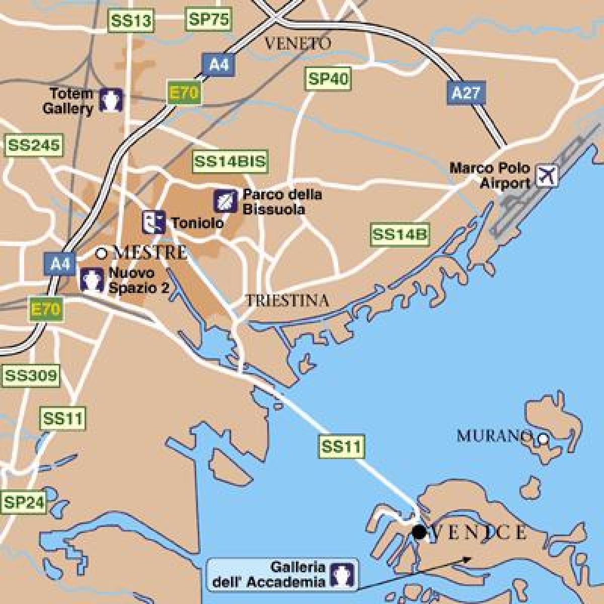 Karte der Flughäfen von Venedig