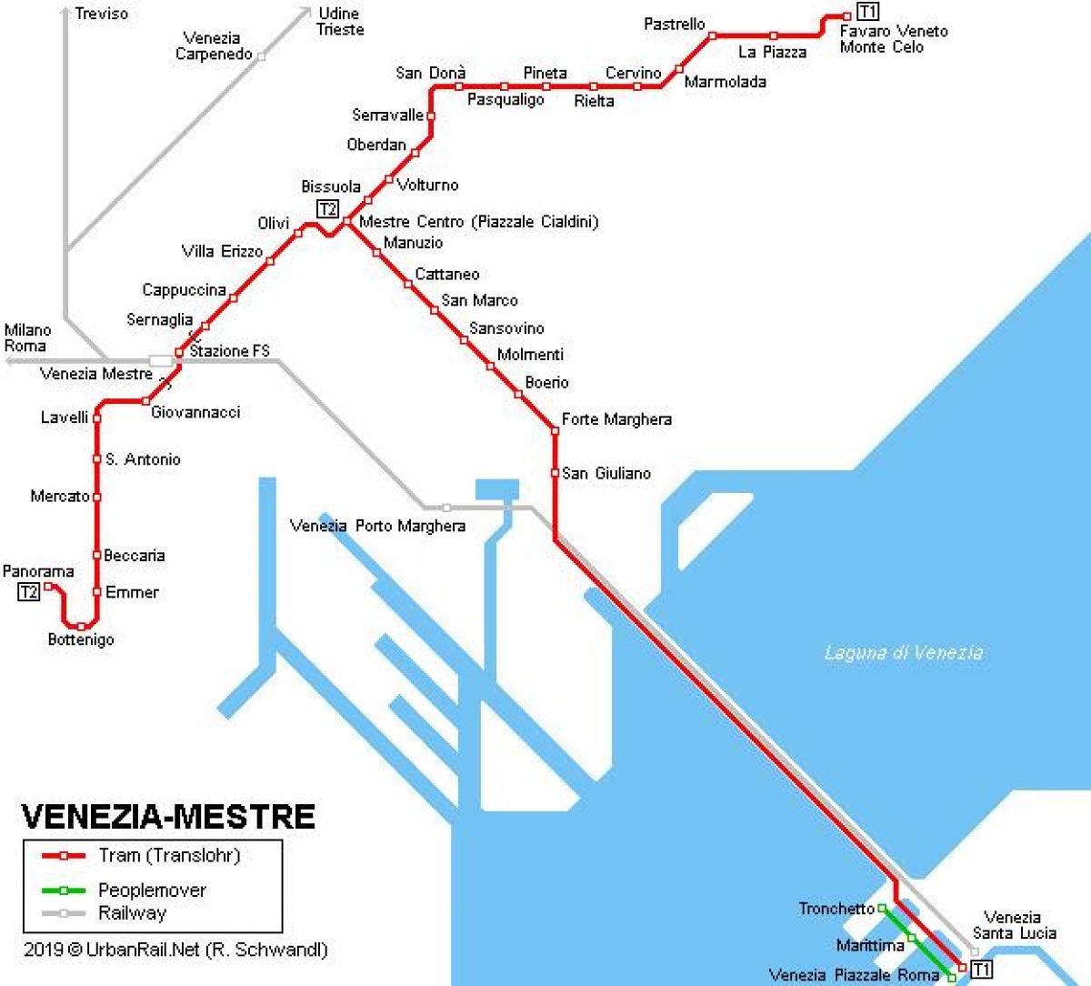 Karte der Straßenbahnhaltestellen in Venedig