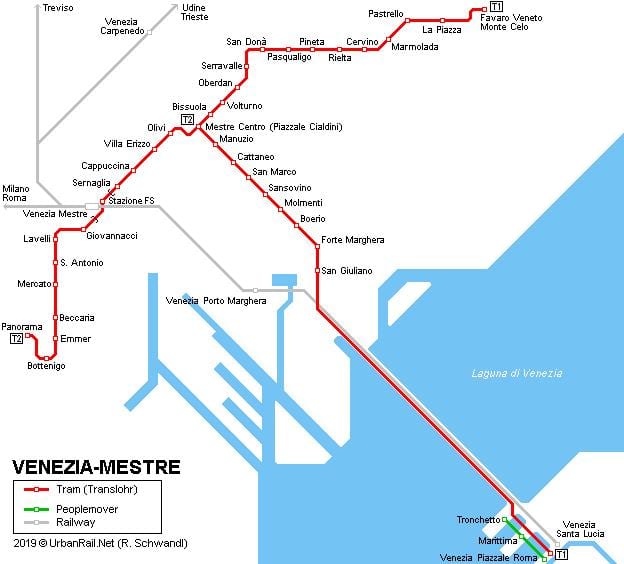 Karte der Bahnhöfe von Venedig
